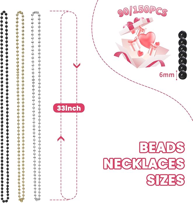 Mardi Gras Beads Necklaces, 33 Inch Plastic Beads for Party Favors, Festival Decorations, Parade Throws, Christmas, St. Patrick's Day Celebrations
