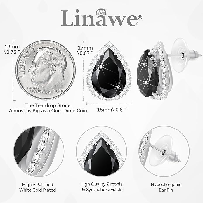 Linawe Women Stud Earrings, Teardrop Diamond Moissanite Cubic Zirconia Earrings Studs Rhinestone Jewelry Gold/Silver/Rose Gold