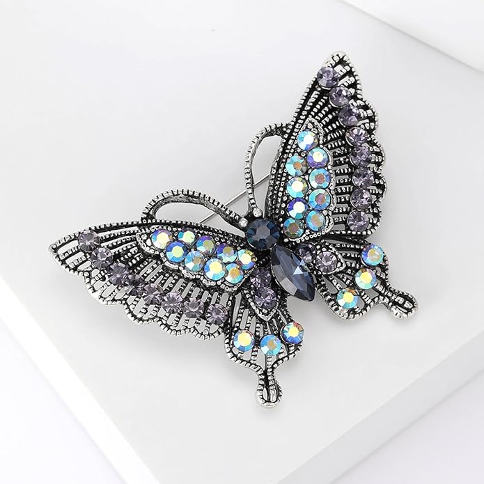 Rhinestone Butterfly Brooch for Women Sparkling Gold Silver Blue Black Crystal Big Butterfly Brooch Pin Cute Insect Pin Elegant Clothing Hat Bag Skirt Accessories Christmas Birthday Party Jewelry