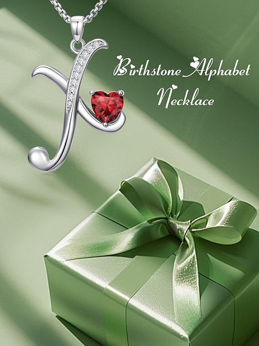 Valentines Day Gifts for Women Alphabet A to Z Initial Birthstone Pendant Necklaces for Women - 18k White Gold Plated Personalized Name Jewelry Valentine Mothers Day Birthday Gifts for Women Her Girlfriend