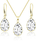 Linawe Crystal Jewelry Sets for Women, Imitation Diamond Pendant Necklace, Rhinestone Drop Dangle Earrings, Birthstone Cubic Zirconia Matching Wedding Jewelry, 14K Gold/Rose Gold/Silver Tones