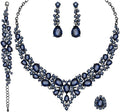 CSY 4 Pcs/Set Austrian Crystal Necklace Earrings Bracelet Ring Bridal Jewelry Sets for Brides Wedding Party Costume Accessories Gifts for Women
