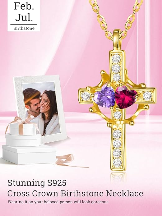 Valentine's Day Gifts for Wife 925 Sterling Silver Double Birthstone Pendant Necklaces I Love You for Always and Forever Necklace Anniversary Birthday Gifts for Wife Girlfriend Mom Her