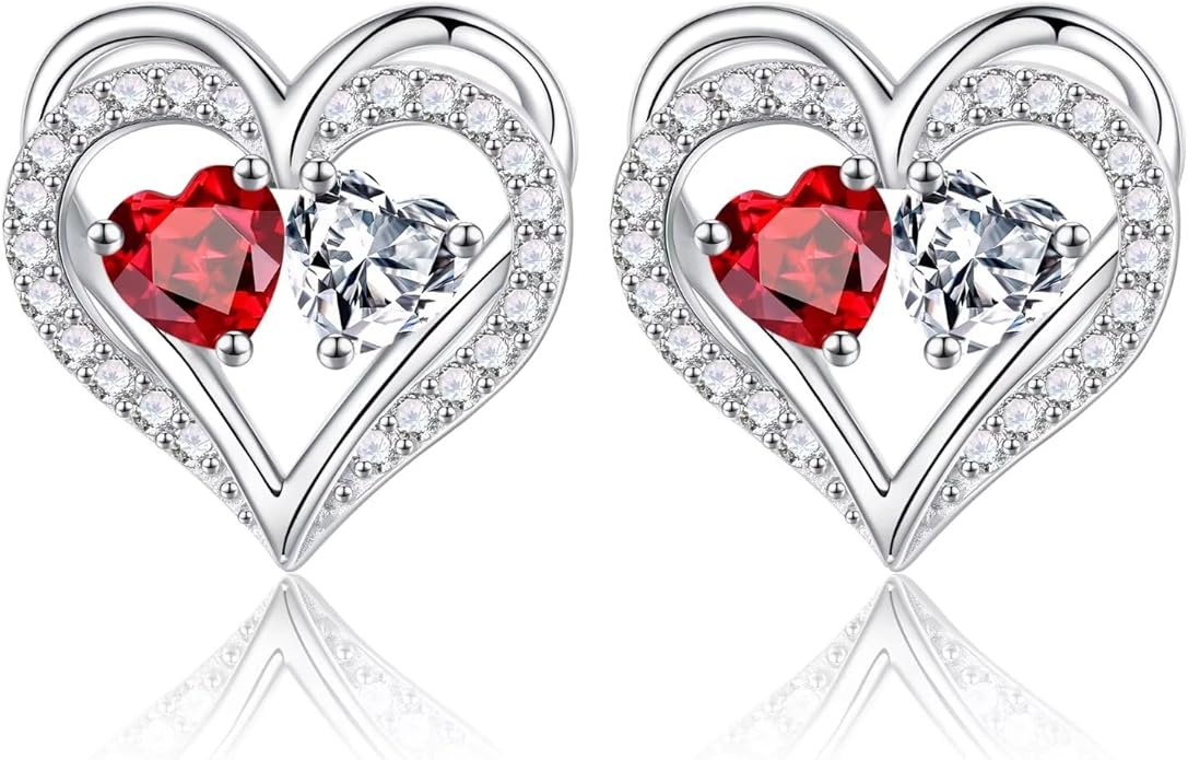 Iefil Valentines Day Gifts for Her - 925 Sterling Silver Birthstone Earrings, Anniversary Birthday Gifts for Women Wife Girlfriend Mom