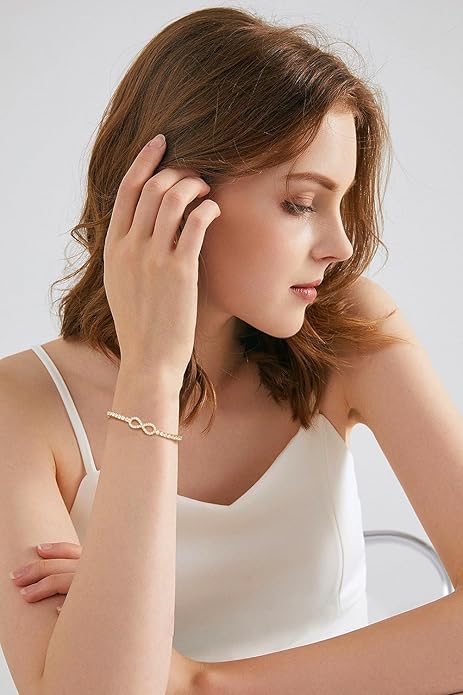 Moissanite Tennis Bracelets For Women, S925 Sterling Silver Infinity Bracelet, 3MM Width 18K Gold Plated White Gold Adjustable Bolo Bracelets- Birthday Christmas Gifts For Mom Wife Her