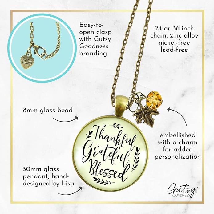 Gutsy Goodness Autumn Necklaces Fall October Theme Pumpkin Spice Halloween Thanksgiving Themed Pendant Message Jewelry