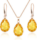 Linawe Crystal Jewelry Sets for Women, Imitation Diamond Pendant Necklace, Rhinestone Drop Dangle Earrings, Birthstone Cubic Zirconia Matching Wedding Jewelry, 14K Gold/Rose Gold/Silver Tones