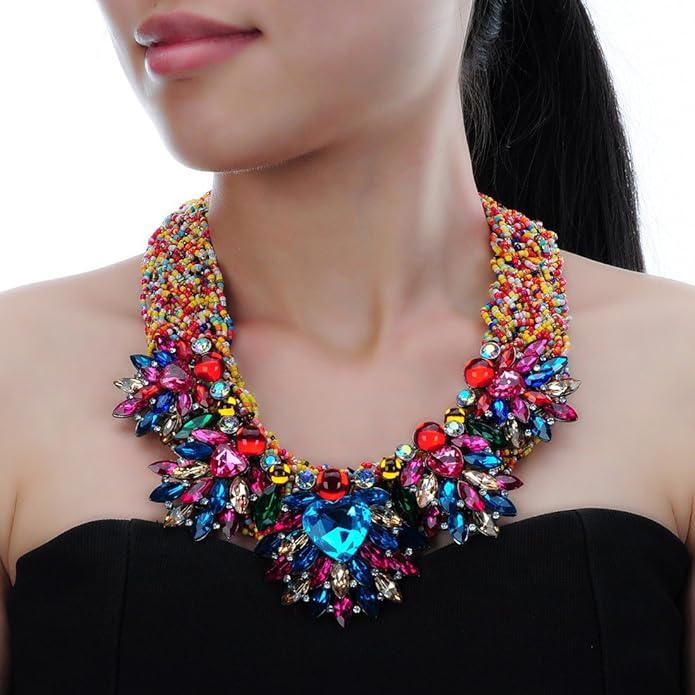 Jerollin Simulated Pearl Body Statement Necklace for Women, Fashion Collar Bib Necklaces Fashion Costume Jewelry Necklace…
