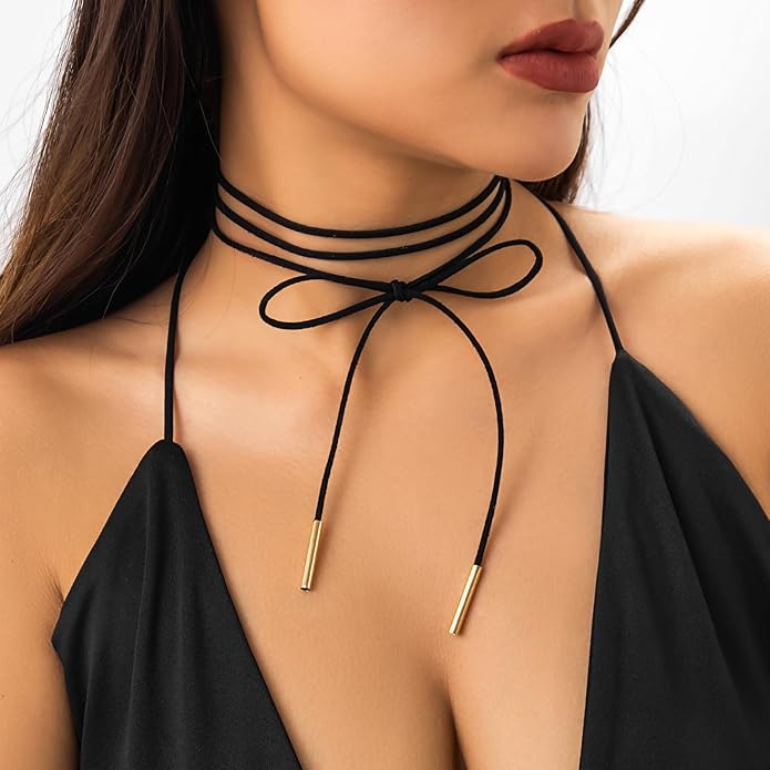 Fesciory Black Necklaces for Women, Adjustable Layered Velvet Leather Lace Collar Necklace, Goth Jewelry Gifts.