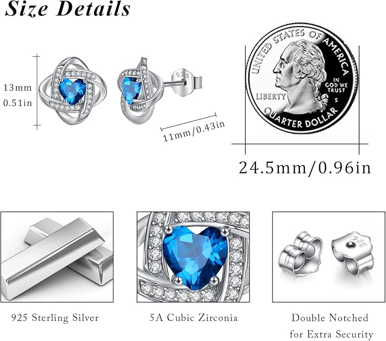 MEDWISE 925 Sterling Silver Birthstone Stud Earrings for Women Birthday Jewelry Gifts for Daughter Mother Women Valentines Day Gifts for Her