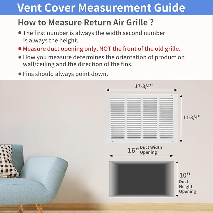 Howeall 16"W x 10"H Steel Return Air Grille, Air Return Vent Cover - Image 5