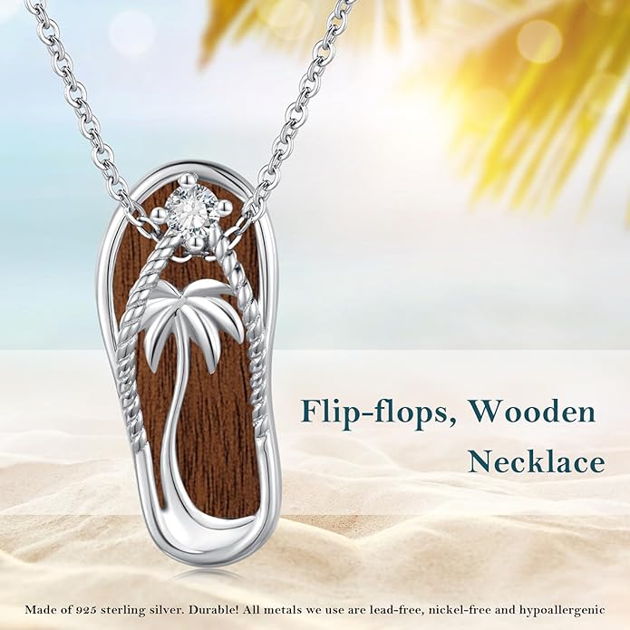 Midir&Etain Ocean Necklace 925 Sterling Silver Blue Opal Necklace Starfish/Flip Flop/Shark Pendant Beach Ocean Jewelry for Women