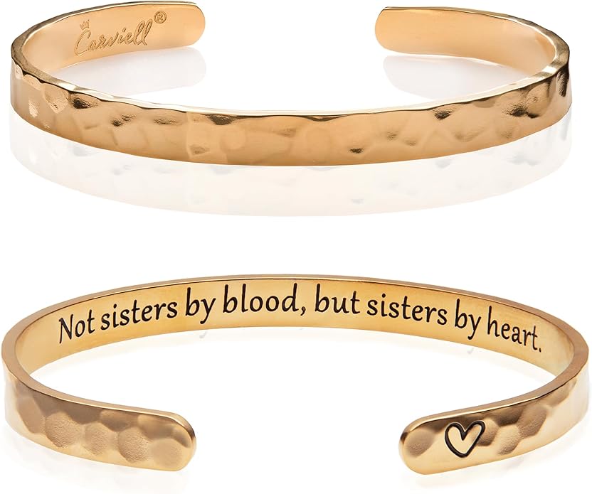 Carviell Engraved Cuff Bracelets for Women – Inspirational, Friendship, Love, Mom, Daughter, Sister, Christian, Graduation, Memorial & Wedding Gifts – 80+ Phrases – Stainless Steel, Gift-Ready