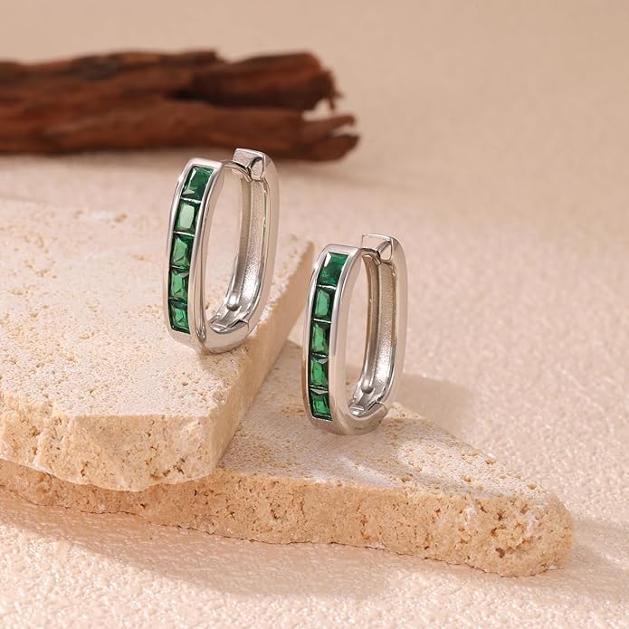 Trendy CZ Gold/Silver Hoop Earrings for Women Square Hypoallergenic chunky gold Hoop Earrings Geometric Minimalist Rectangle Hoops