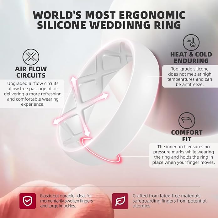 Egnaro Women's Bridal Rings Sets, Inner Arc Ergonomic Breathable Design Silicone Rubber Wedding Bands