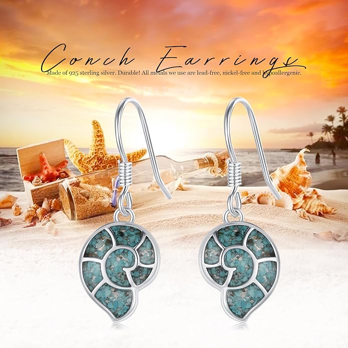 Ocean Earrings 925 Sterling Silver Turquoise Sea Animal Dangle Drop Earrings Beach Themed Jewelry Gifts for Women Girls