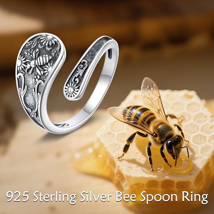 URONE Hummingbird/Bee/Scorpion/Moon Phase Spoon Ring Sterling Silver Thumb Ring Vintage Jewelry Gifts for Women