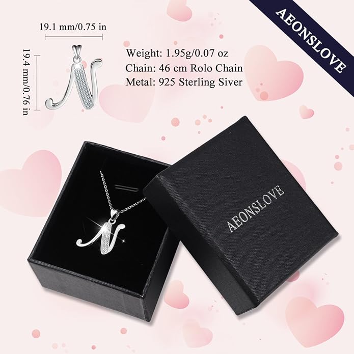 AEONSLOVE 925 Sterling Silver Initial Necklaces for Women, 26 Letters Pendants Necklace Gift for Mother, Daughter, Wife, 18 Inch Chain