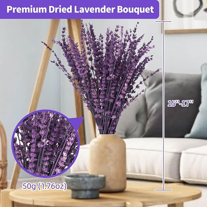 Glicrili Dried Lavender Flowers Real Stems Purple Bouquet - Image 3