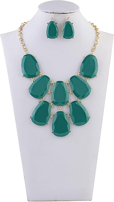 Firstmeet Chunky Bubble Statement Collar Necklace with Earrings for Women