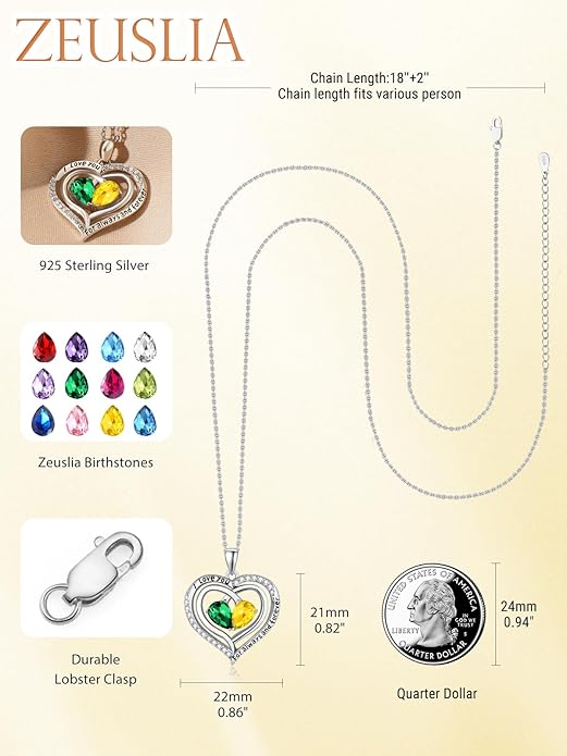 Valentine's Day Gifts for Wife 925 Sterling Silver Double Birthstone Pendant Necklaces I Love You for Always and Forever Necklace Anniversary Birthday Gifts for Wife Girlfriend Mom Her