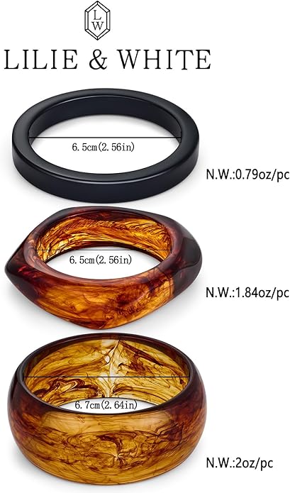LILIE&WHITE 3 PCS Acrylic Resin Bracelet For Women Trendy Chunky Bangle Bracelets Fashion Colorful Bracelet Jewelry Gift