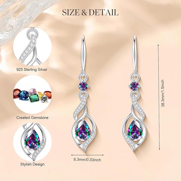FANCIME Gift for Women Birthstone Dangle Earrings for Her Teardrop Birthstone Earrings S925 Sterling Silver infinity Love Birthday Gifts for Mom Women