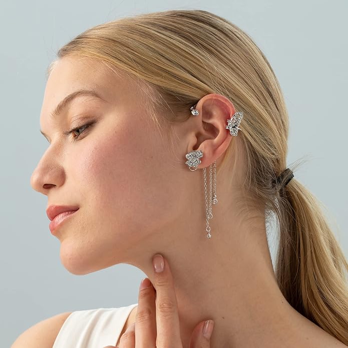 2PCS Butterfly Ear Cuffs Climber Wrap Around Earrings for Women Fairy No Piercing Ear Clip Gold Silver Jewelry Gift