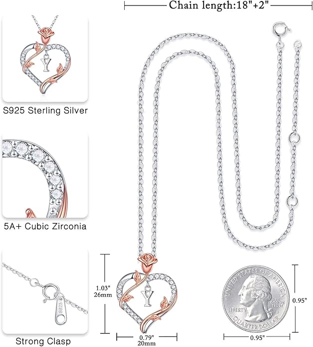 Iefil Valentines Day Gifts for Her - 925 Sterling Silver Heart Initial Necklace, Anniversary Birthday Gifts for Women, Jewelry Gift for Wife Girlfriend