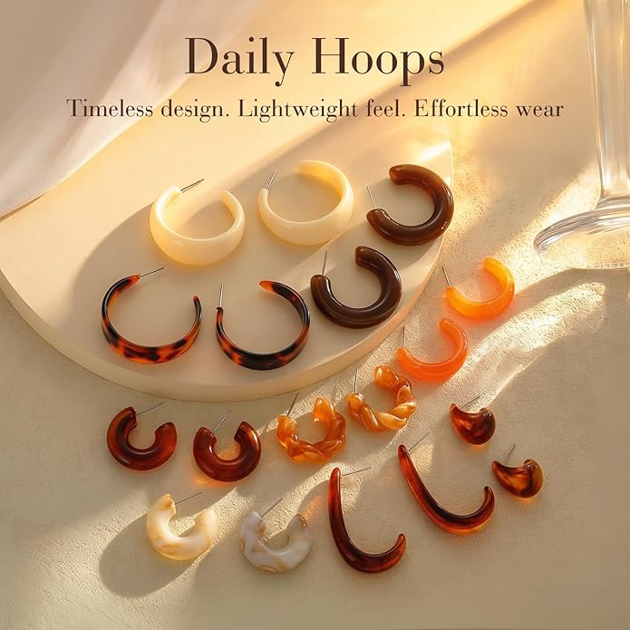 10 Pairs Chunky Gold Earrings for Women, Hypoallergenic Statement Hoops Earring for Multipack, Trendy Gold Chunky Hoop Earrings Jewelry for Gift