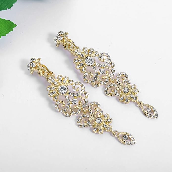 mecresh Gold/Silver Rhinestone Chandelier Wedding Bridal Dangle Earrings