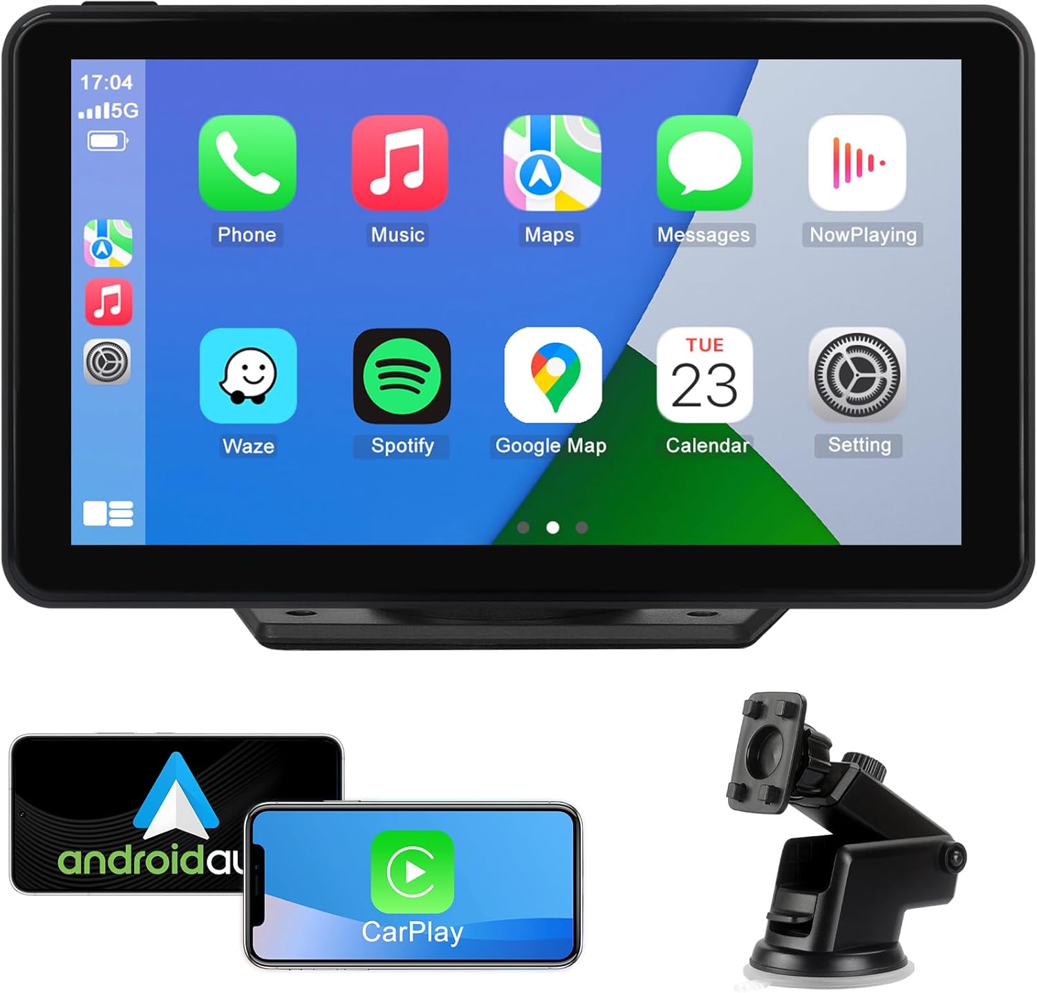 Compatible Wireless Apple CarPlay Android Auto Car Screen, 7 Inch HD Bluetooth Screen Protable Car Stereo Naivgation Music Video Player Mirrorring, Siri, AirPlay, AUX, Voice Assistant
