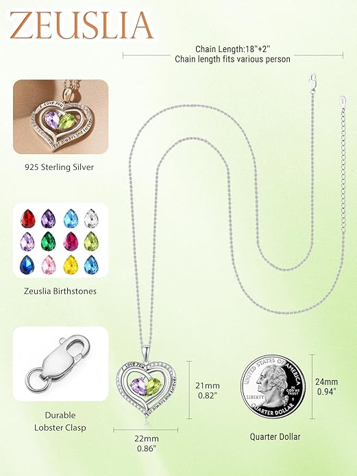 Valentine's Day Gifts for Wife 925 Sterling Silver Double Birthstone Pendant Necklaces I Love You for Always and Forever Necklace Anniversary Birthday Gifts for Wife Girlfriend Mom Her
