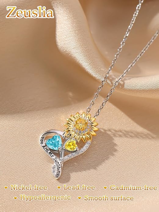 Valentine's Day Gifts for Wife 925 Sterling Silver Double Birthstone Pendant Necklaces I Love You for Always and Forever Necklace Anniversary Birthday Gifts for Wife Girlfriend Mom Her