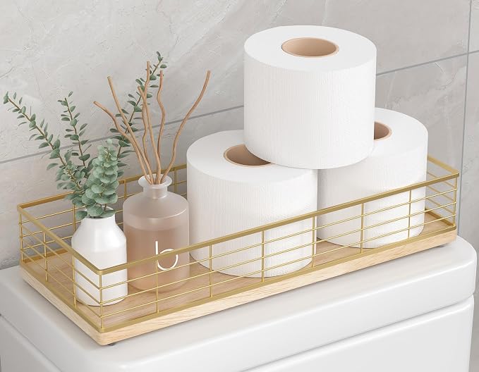 Toilet Paper Storage Basket, Narrow Bathroom Countertop Organizer, Iron Metal by Focusonit