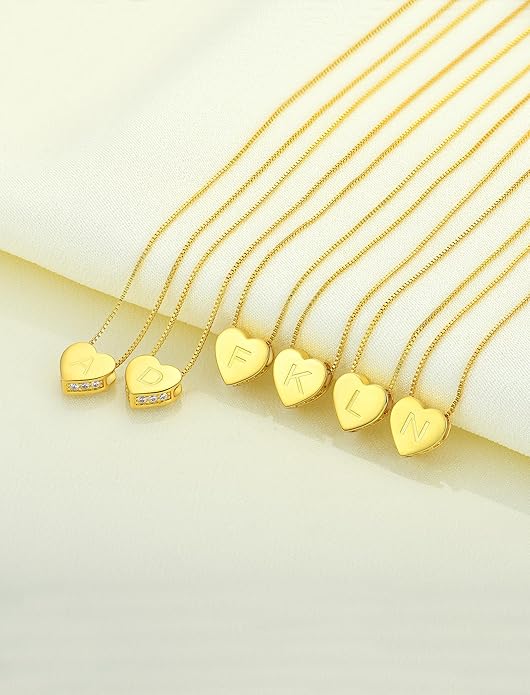 YL Initial Necklace 925 Sterling Silver Heart Letter Pendant A-Z Alphabet Cubic Zirconia Jewelry for Women