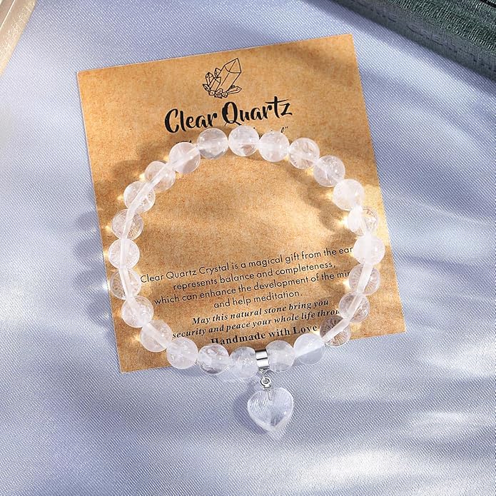 MAIBAOTA Healing Crystal Bracelet for Women, 8 mm Natural Gemstone Beaded Bracelet, Love Heart Bracelet Jewelry Gifts for Birthday Mothers Day Valentine's Day Anniversary
