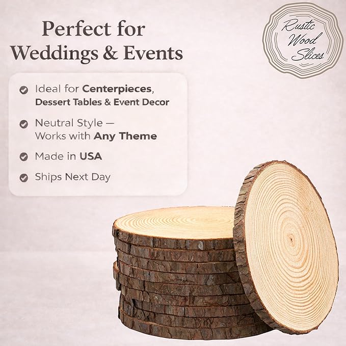 Set of 8-9" Wood Slices for centerpieces! Wedding and Baby Shower centerpieces - Image 2