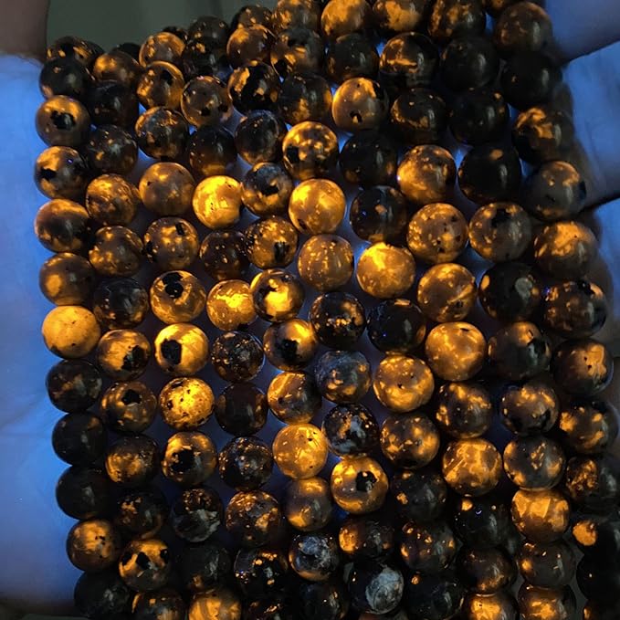 6MM 56PCS Flame Yooperlite Stone Beads Loose Beads for Jewelry Making DIY Bracelets Show Flame Color Under The Irradiation of UV Lamps