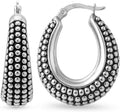 LeCalla 925 Sterling Silver Bali-Style Hoop Earrings Lightweight Click-Top Antique Two-Tone Beaded Italian Bali Style Earring Hoops for Women