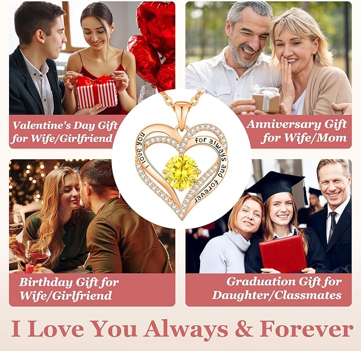 CDE Valentine's Day Gift Forever Love Heart Necklaces for Women, Wedding Anniversary, Birthday Mothers Christmas Day Gifts for Mom, Mother, Wife, S925 Silver Jewelry with Birthstone Pendant