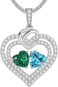 LOUISA SECRET Sparkling Double Heart Birthstone Necklaces for Women, 925 Sterling Silver Fine Jewelry, Pendant Heart Necklaces Birthday Anniversary Christmas Gift for Women Wife Mom Girlfriend Lady