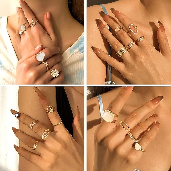 Subiceto 70 Pcs Vintage Crystal Ring Set Knuckle Rings for Women Bohemian Stackable Joint Rings Retro Boho Stacking Joint Finger Rings Pack