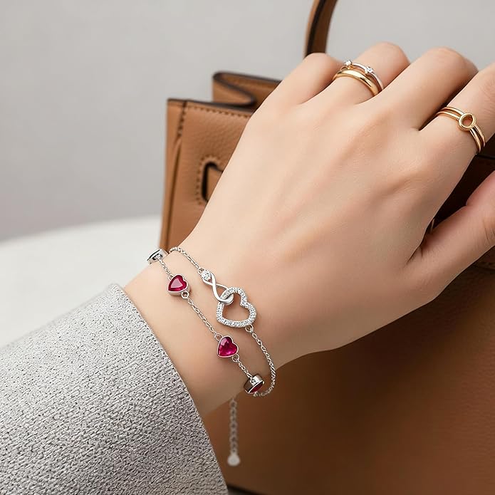 Prismata Infinity Birthstone Charm Link Bracelet 925 Sterling Silver Adjustable 12 Months Birthstone Infinity Bracelet Birthday Jewelry Gifts for Women Mom Her,with 7"+2" chain