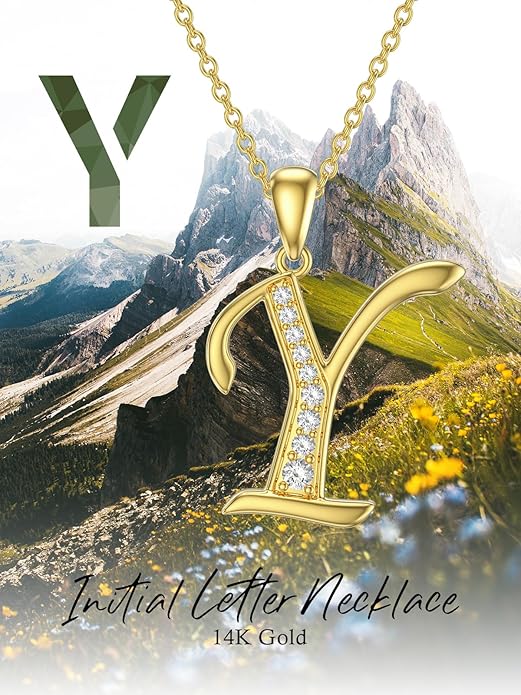 14k Gold Initial Necklace for Women, Solid Gold Moissanite Letter Pendant Necklaces Jewelry for Her Birthday Valentines Day Gifts for Mom Wife Christmas Gifts for Girlfriend Sister