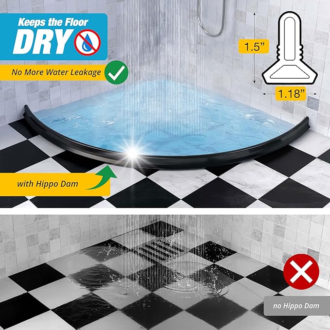 98" Black Shower Threshold Water Dam Barrier, 1.5" Tall Water Stopper Strip | - Image 4
