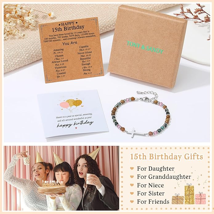 TONY & SANDY Christian Cross Bracelet for Women, Valentine's Day Gifts for Her, Confirmation Baptism Easter Gifts, Unique Gift for Friends Daughter Mom Sister in Christ Birthday Christmas
