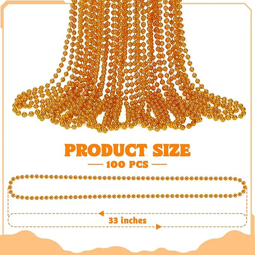 100 PCS Mardi Gras Beads, 33" Orange Beads Bulk, Mardi Gras Beads Necklaces Bulk for Parade Throw Accessories Set, Round Beaded for Mardi Gras Party Carnival Party Supplies Favors