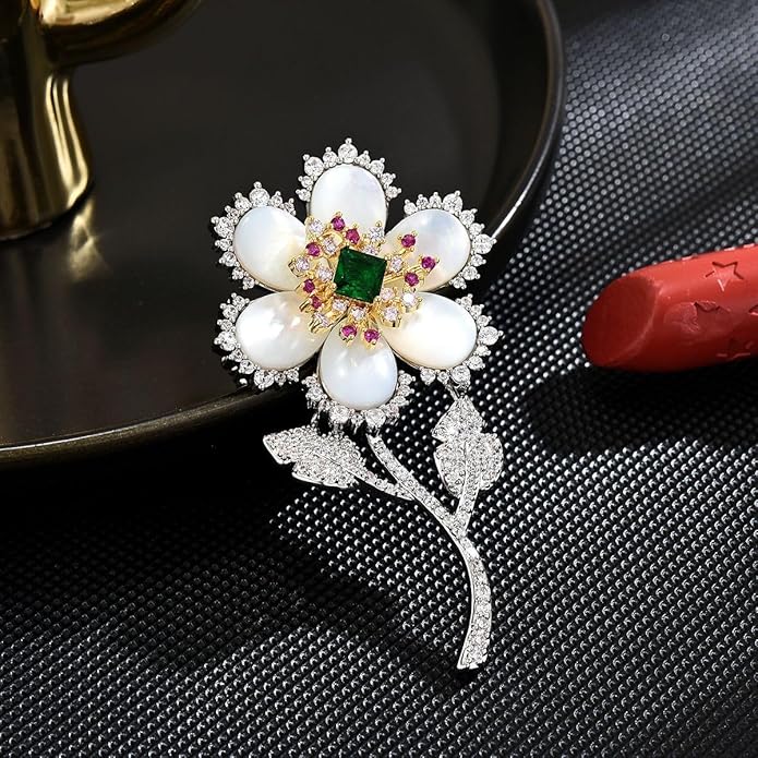 Flower Floral Brooch Pin Pearl Rhinestone Crystal Brooches Pins Scarf Brooch Clip Christmas Lapel Pin Dress Accessories for Women