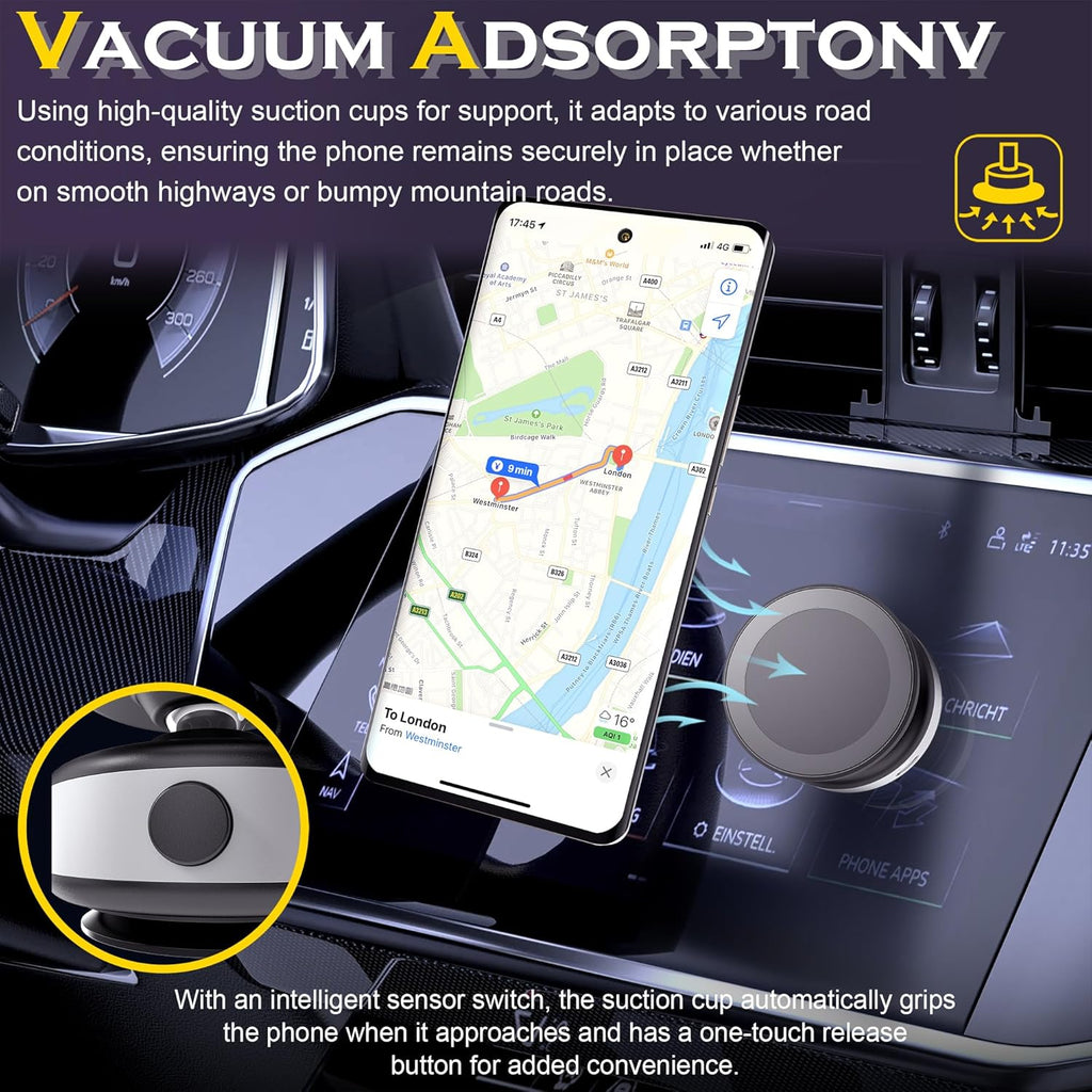Fostex Vacuum Magnetic Phone Holder Magnet,360 Adjustable Rotatable Magnetic Mount,Electric Vacuum Magnetic Phone Holder,Hands-Free Phone Holders for Your Car iPhone 16/15/14/13/12